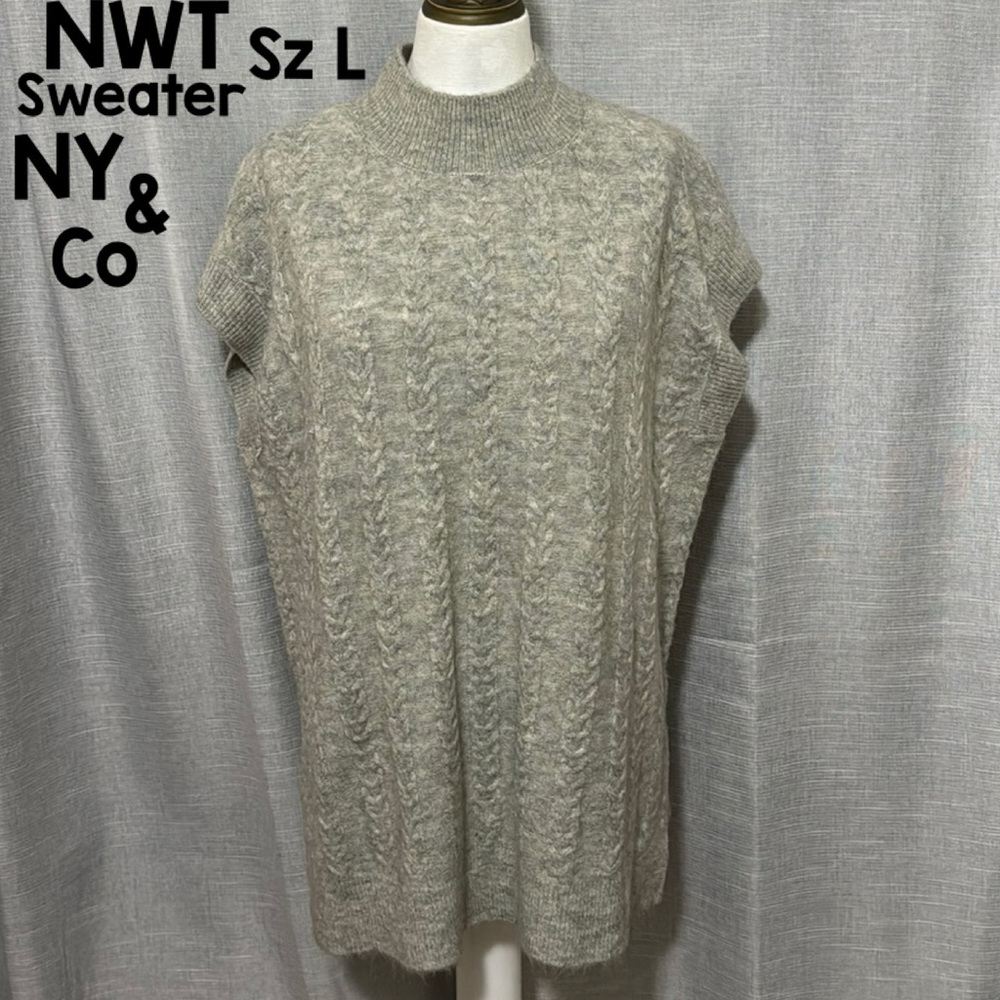 NWT New York & Co Sleeveless Sweater-Sz L-Cable Knit Detail-Grayish-Acrylic